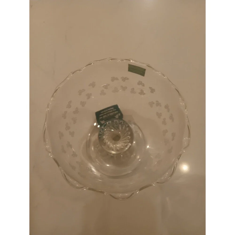 Beautiful Eamon Glass Shamrock Fluted Compote Hand Etched In Ireland Irish